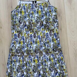 Essentials by Milano Blue Green Watery Bloom Sleeveless Dress Size 8